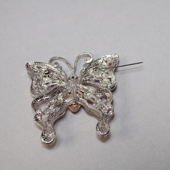 Large Peach and Pink Butterfly Brooch - Picture 8 of 8